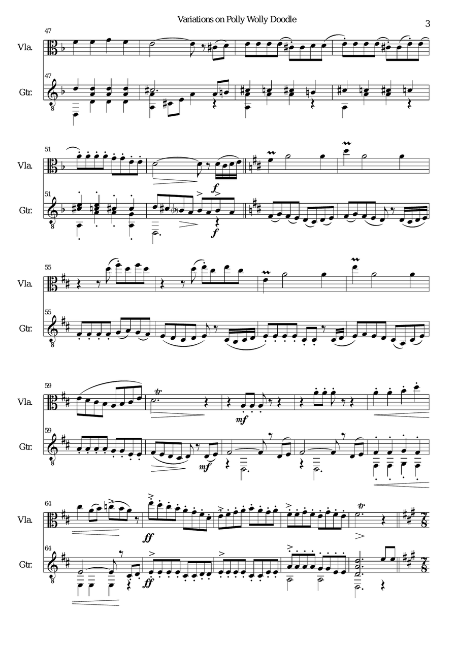 Variations on Polly Wolly Doodle for viola and guitar String Duet scores gallery preview page 3