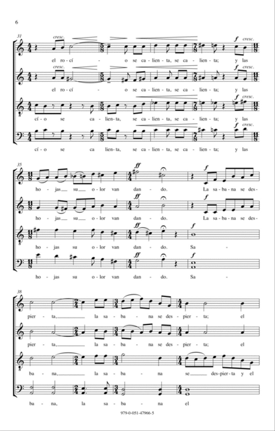 Amanecer (No. 2 From Visiones Dellano) 4-Part scores gallery preview page 4