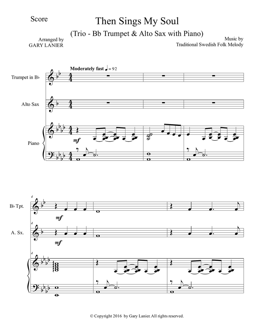 Trios for 3 GREAT HYMNS (Bb Trumpet & Alto Sax with Piano and Parts) Alto Saxophone scores gallery preview page 2