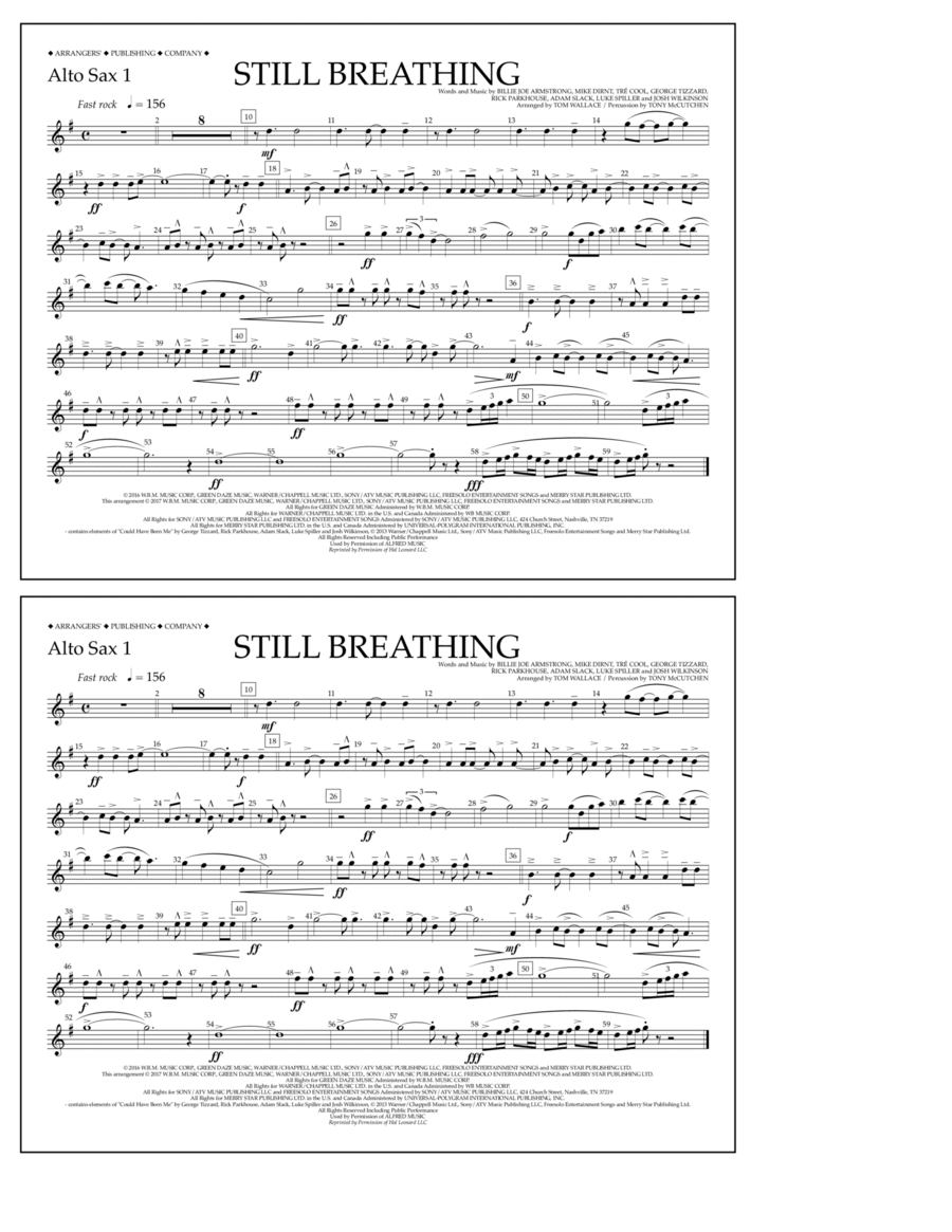 Still Breathing - Alto Sax 1 Alto Saxophone scores gallery preview page 1