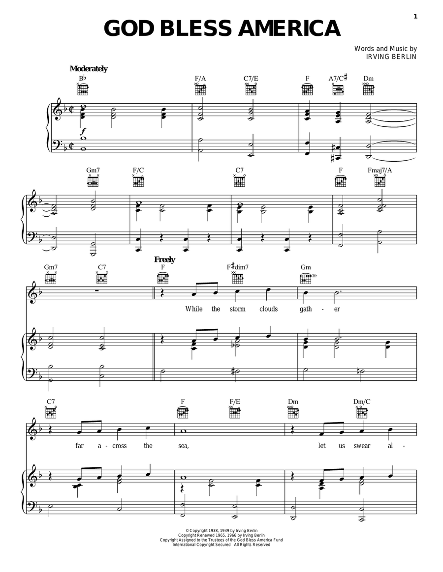 God Bless America God Bless America Piano, Vocal, Guitar scores gallery preview page 1