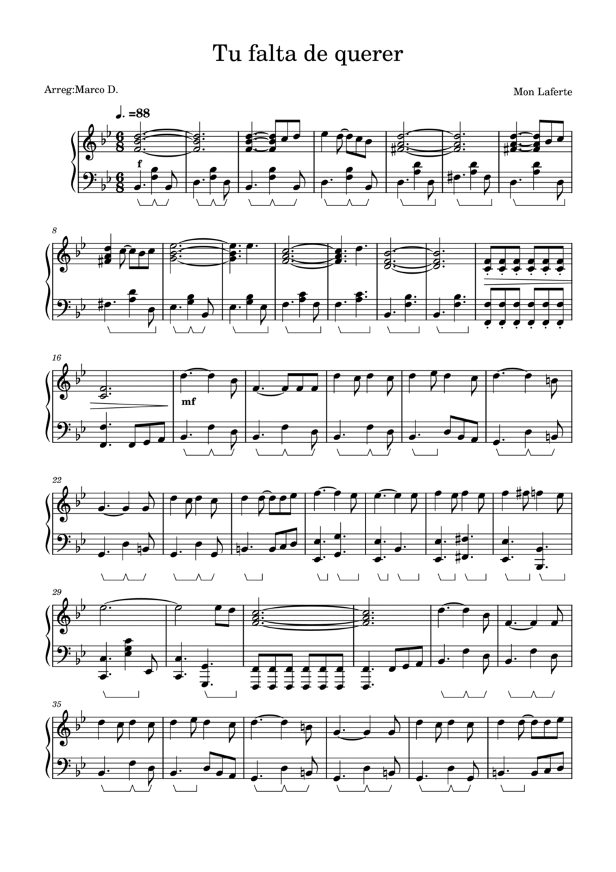 Tu Falta De Querer Piano Solo scores gallery preview page 1