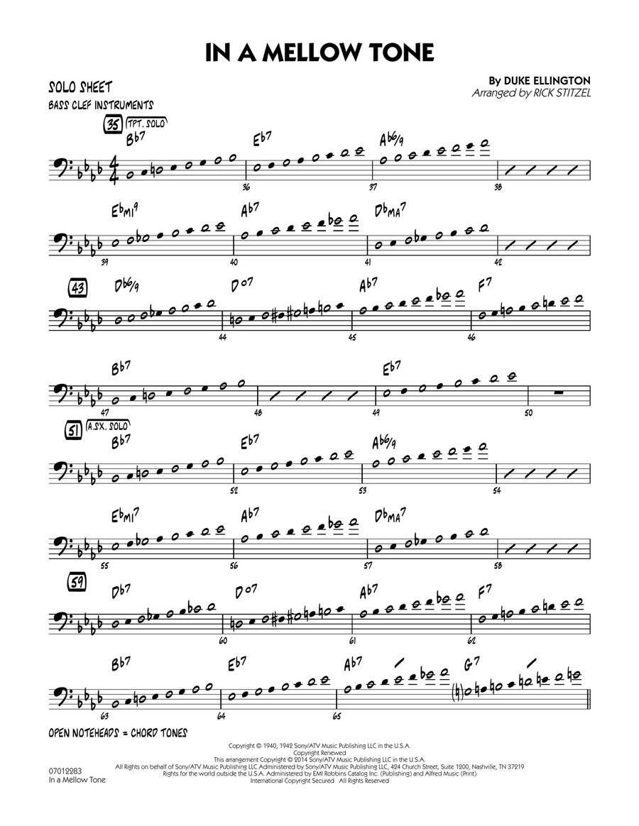 In a Mellow Tone - Bass Clef Solo Sheet Jazz Ensemble scores gallery preview page 1