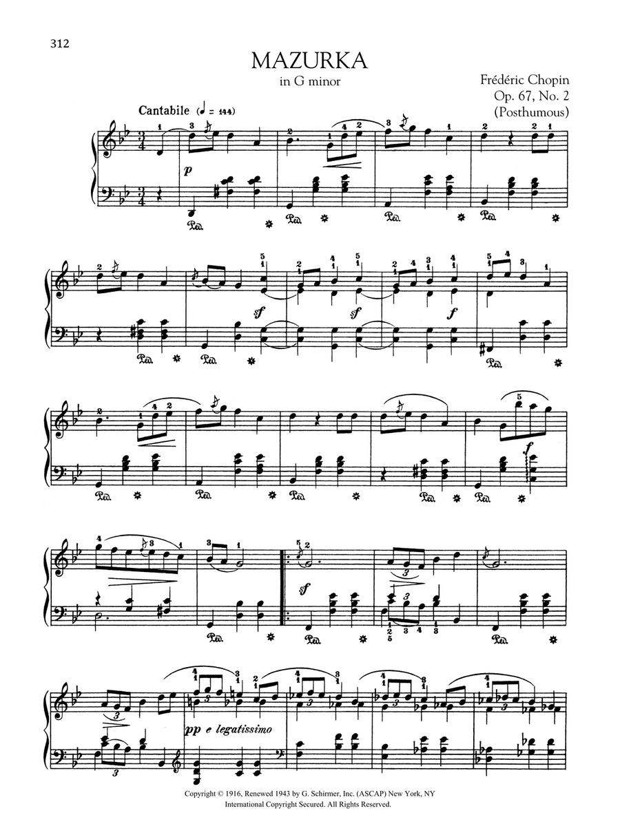 Mazurka in G minor, Op. 67, No. 2 (Posthumous) Piano Solo scores gallery preview page 1