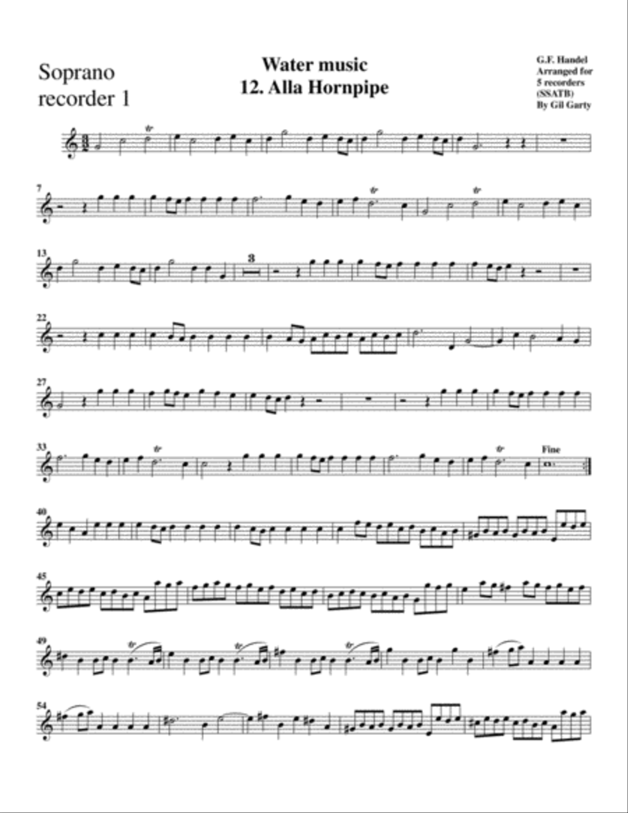 Alla hornpipe from Water music (arrangement for 5 recorders) Recorder scores gallery preview page 5