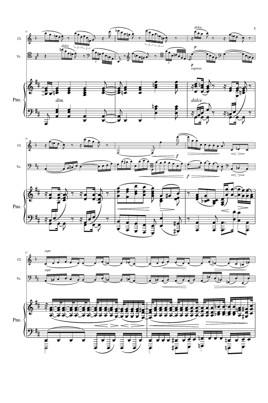 Brahms - Clarinet Trio, Op.114 2nd Mvt - For Clarinet in A, Violoncello & Piano Original Clarinet Trio scores gallery preview page 5