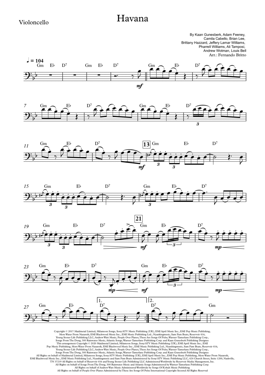 Havana Cello Solo scores gallery preview page 1