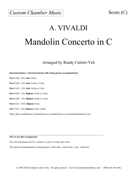 Vivaldi Mandolin Concerto (3 solo violins/violas with string quartet) image number null