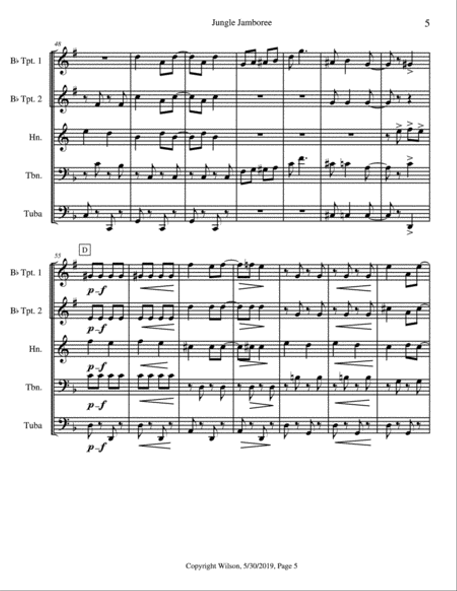 Jungle Jamboree Brass Quintet scores gallery preview page 6