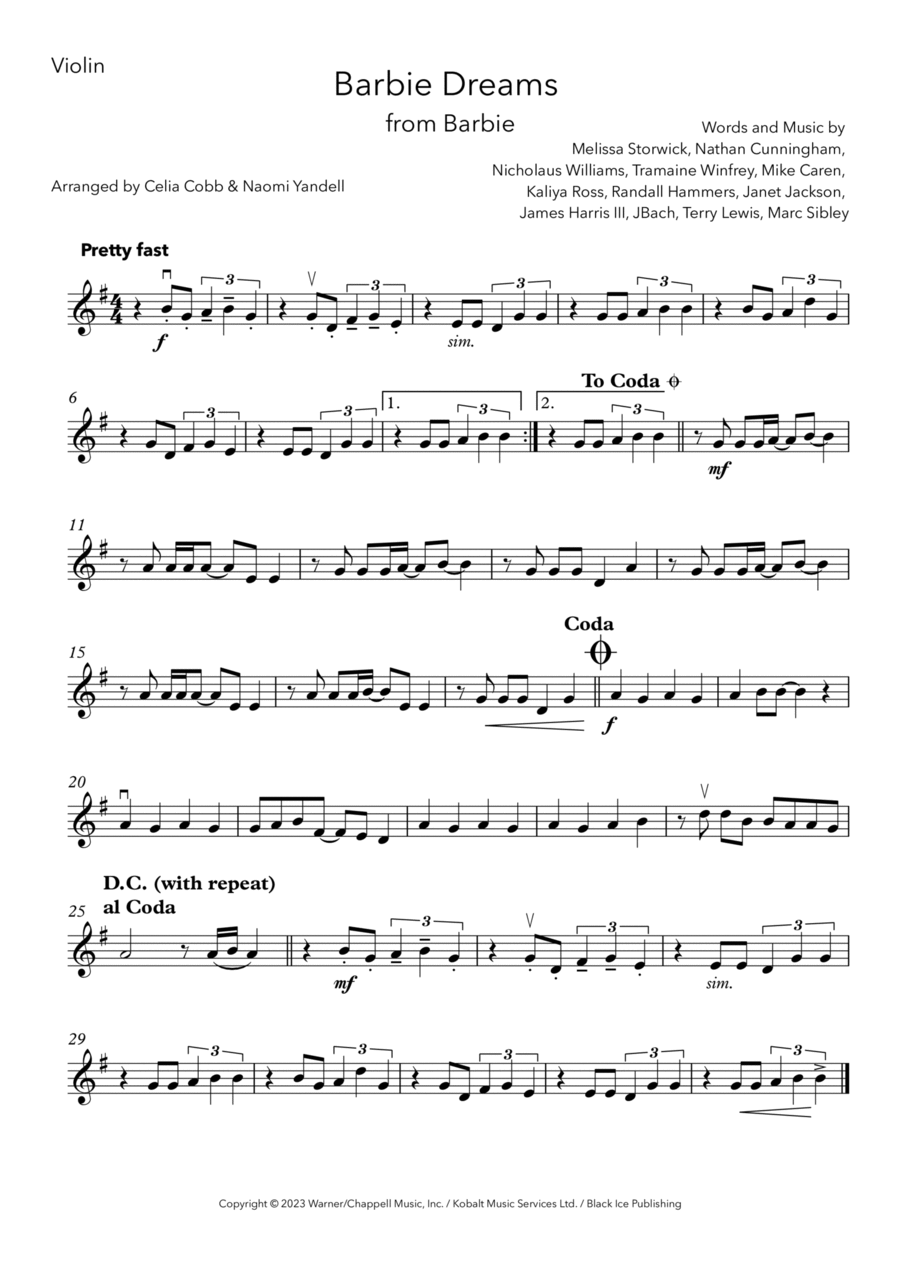 Barbie Dreams Violin Solo scores gallery preview page 1