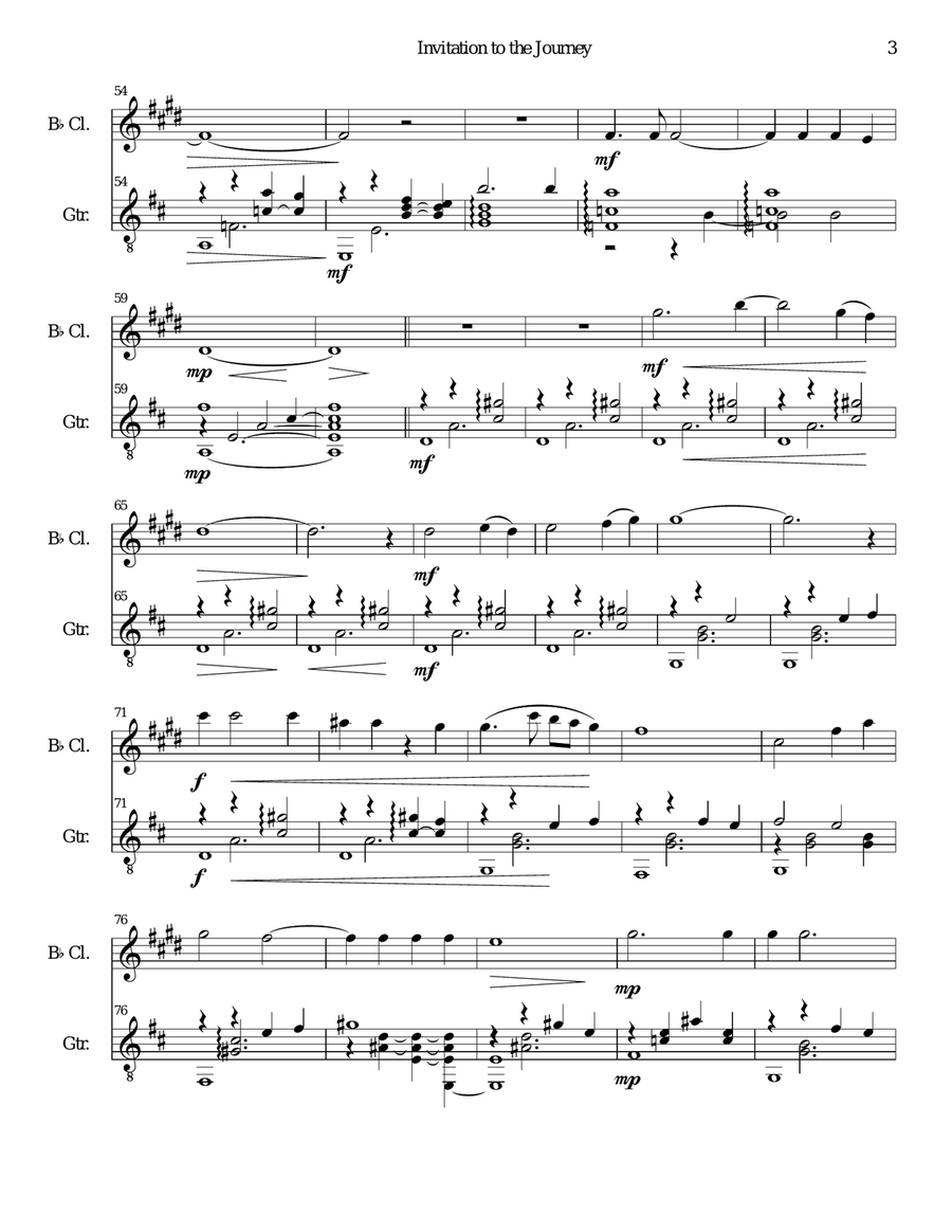 Invitation to the Journey for clarinet and guitar Clarinet scores gallery preview page 3