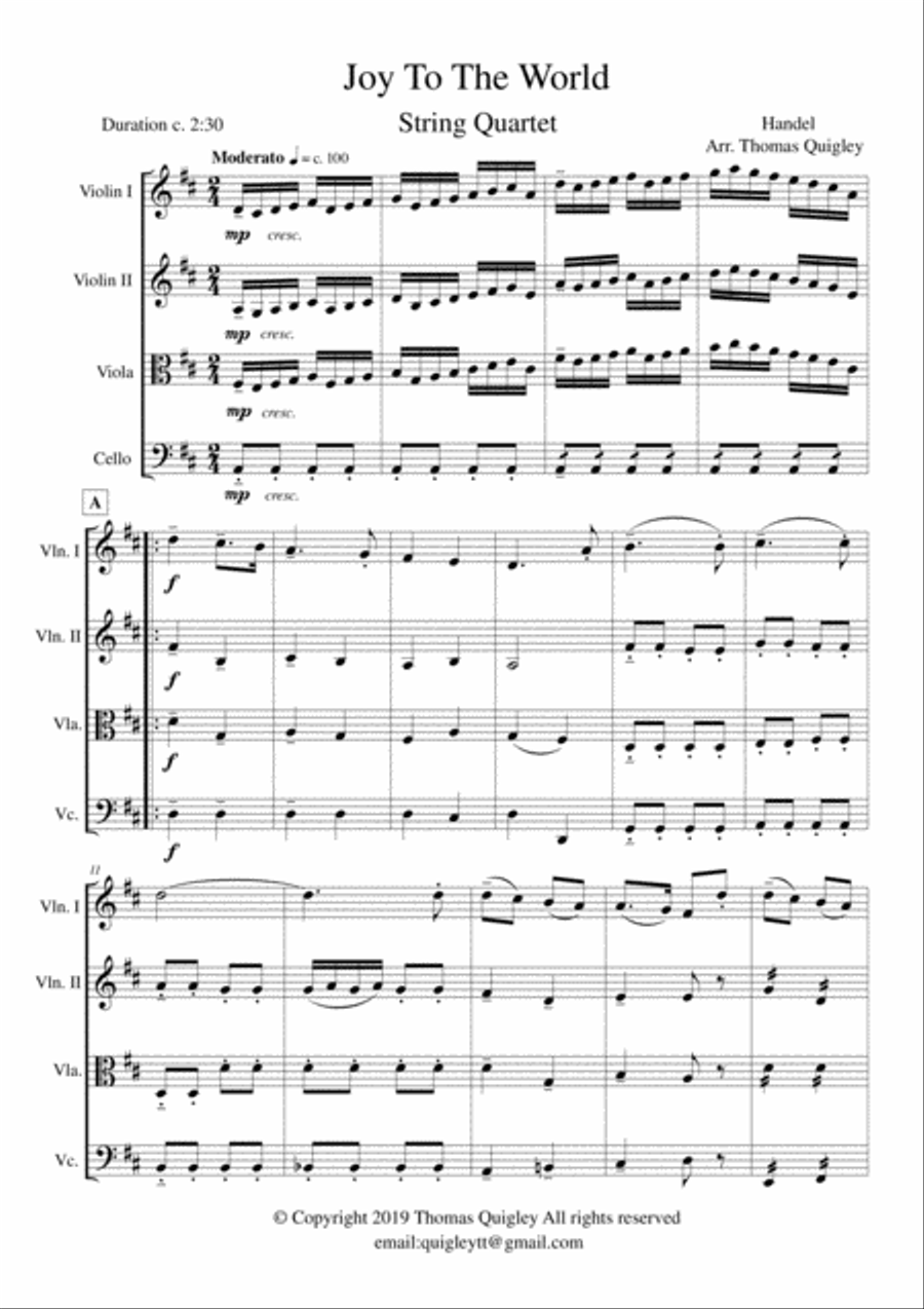 Joy To The World String Quartet scores gallery preview page 1