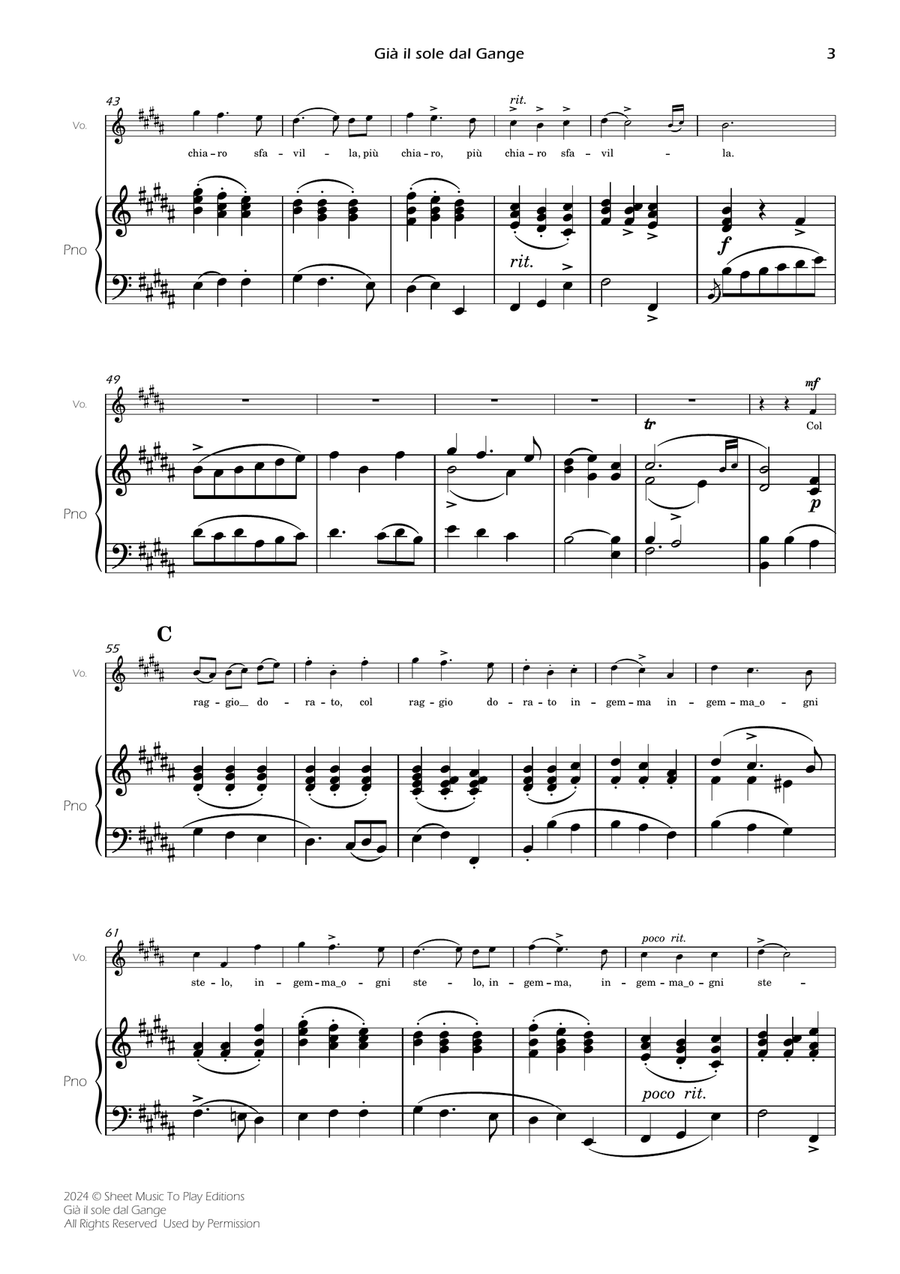 Scarlatti - Già il sole dal Gange - Voice and Piano - B Major Piano, Vocal scores gallery preview page 5