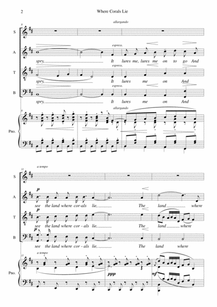 Elgar Where Corals Lie from Sea Pictures arranged for SATB choir and piano (or organ)