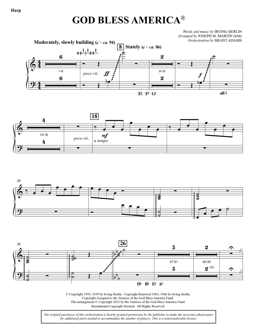 God Bless America - Harp God Bless America - Harp Choir scores gallery preview page 1