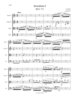 Bach Invention 4 for String Quartet