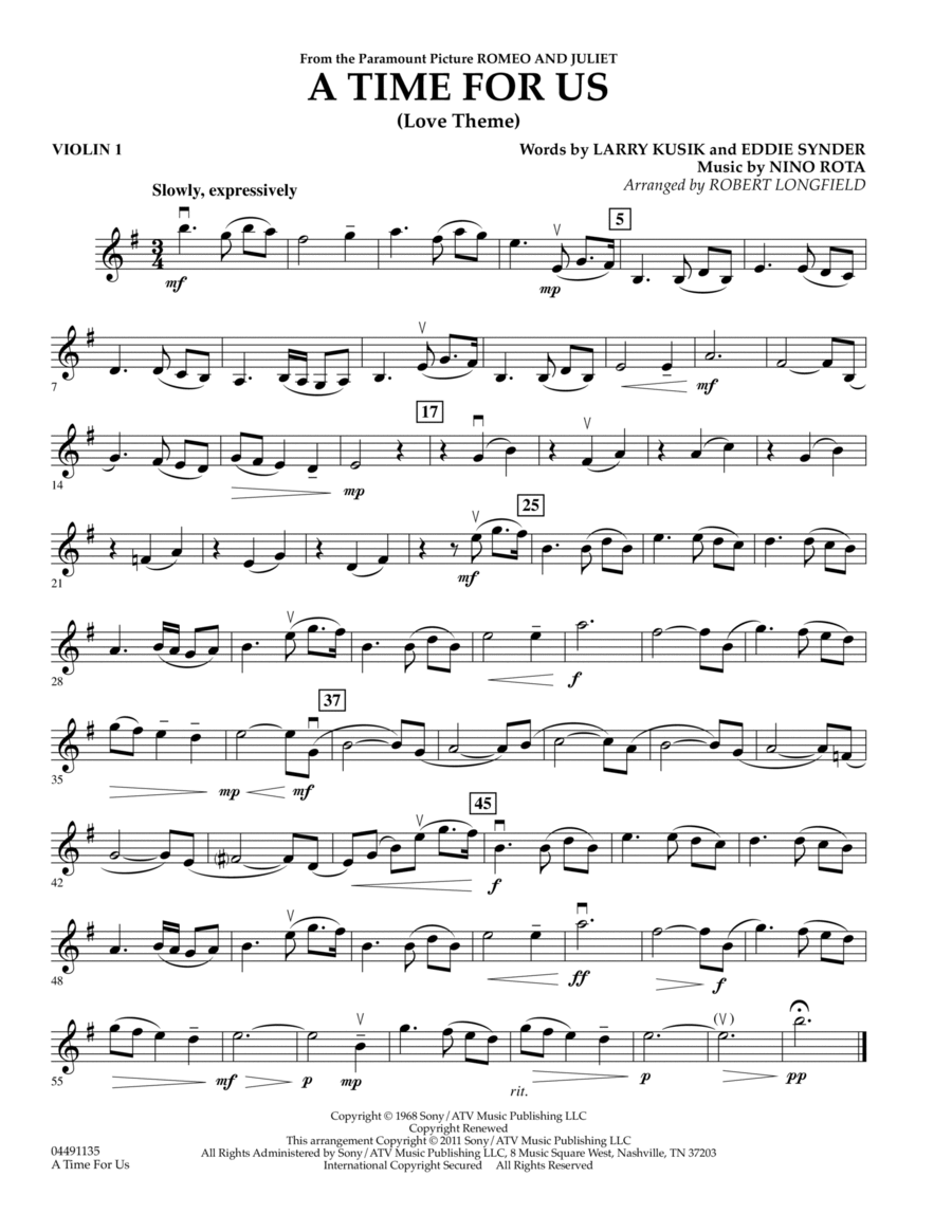 A Time for Us (from Romeo and Juliet) - Violin 1 String Quartet scores gallery preview page 1