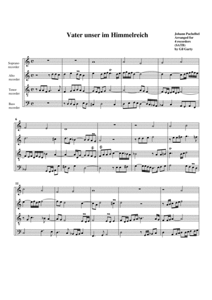 Vater unser im Himmelreich (arrangement for 4 recorders)