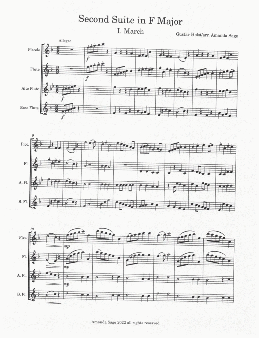 Second Suite in F major Woodwind Quartet scores gallery preview page 1