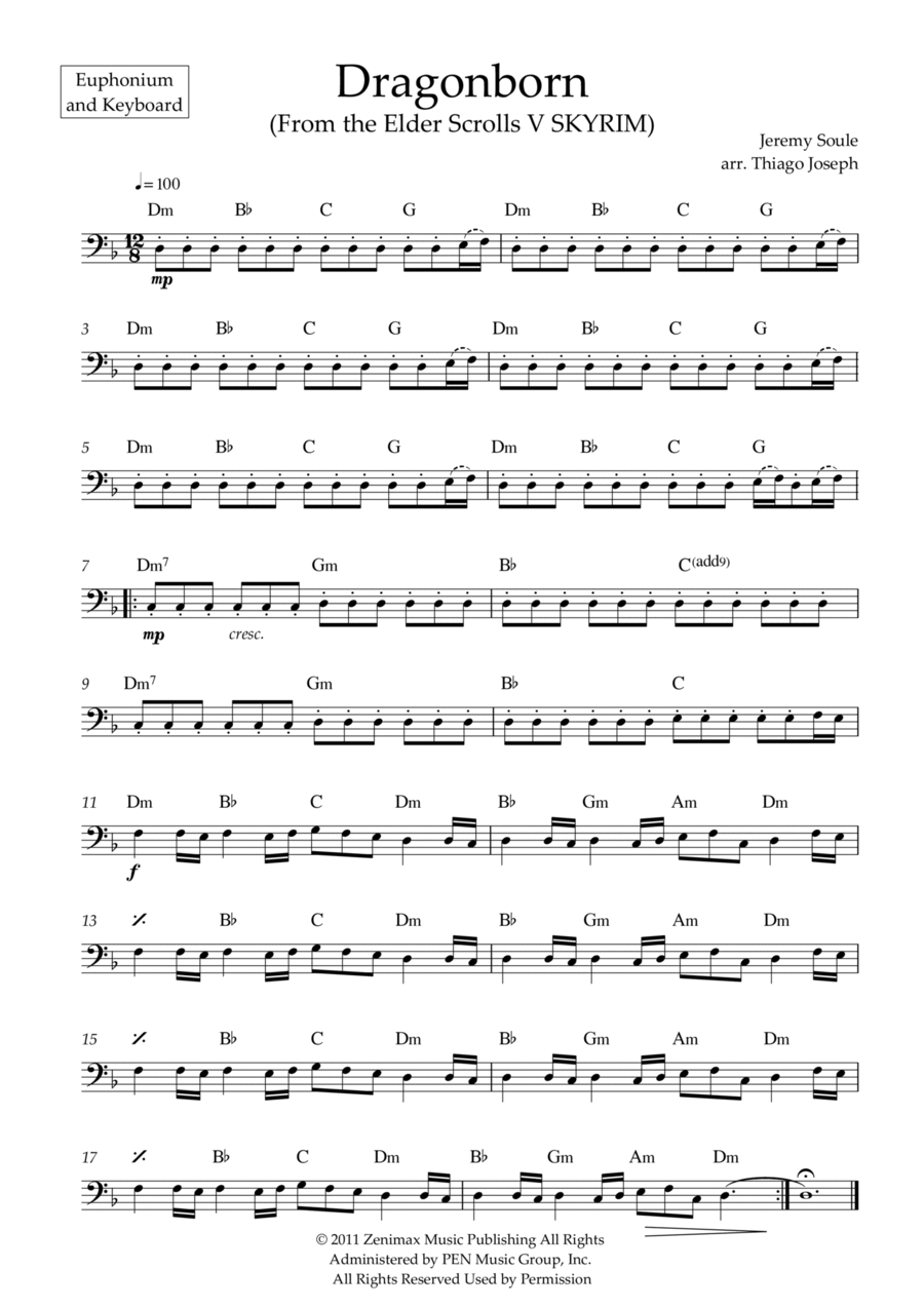Dragonborn (skyrim Theme) Euphonium scores gallery preview page 1