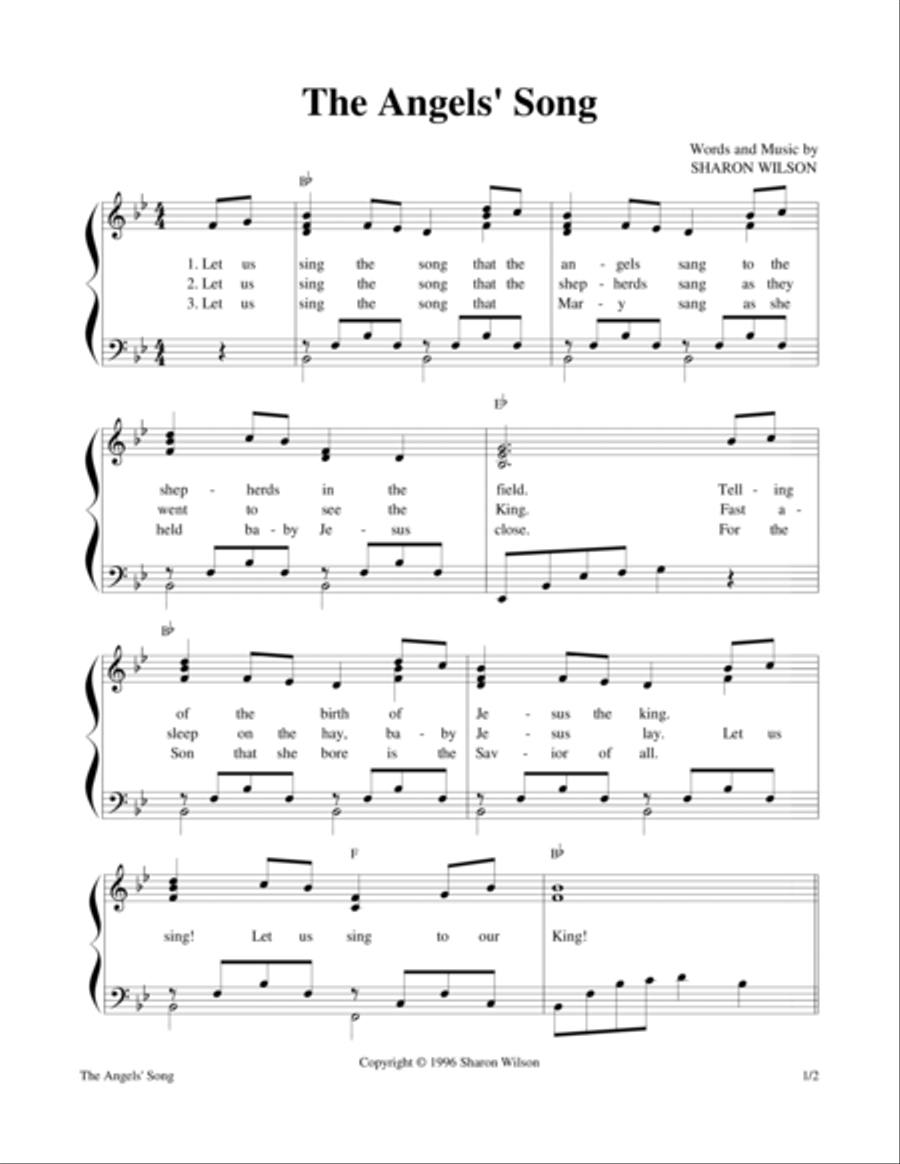 The Angels' Song Piano, Vocal, Guitar scores gallery preview page 1