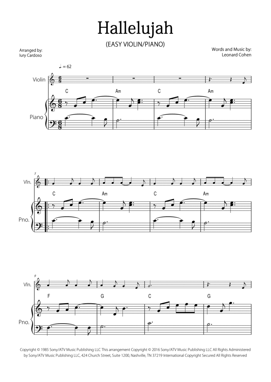 Hallelujah Violin Solo scores gallery preview page 1