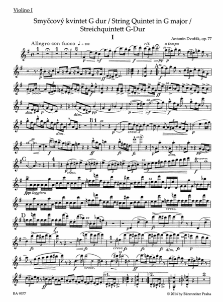 String Quintet G major op. 77 by Antonin Dvorak Cello - Sheet Music