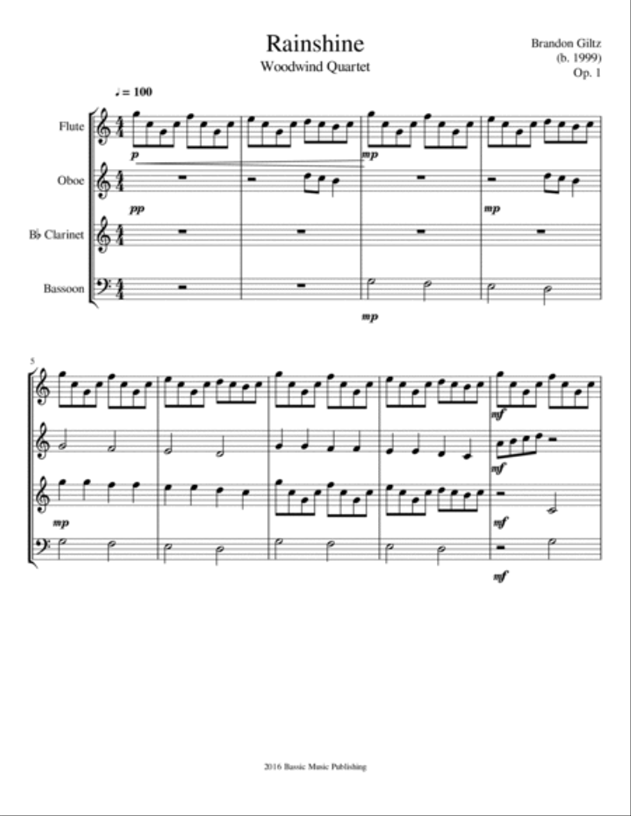Rainshine for Wind Quartet Woodwind Quartet scores gallery preview page 2