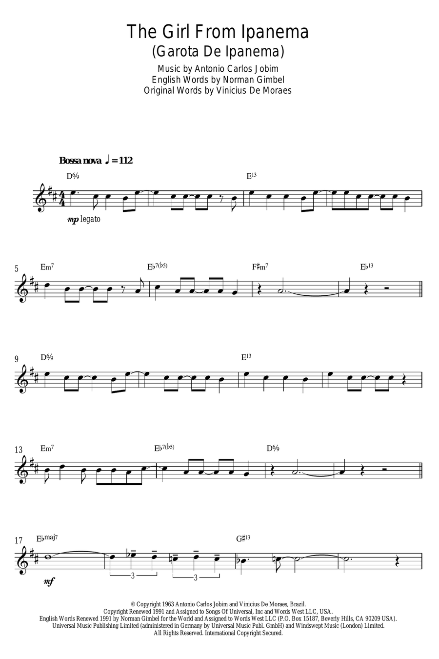 The Girl From Ipanema (Garota De Ipanema) Alto Saxophone scores gallery preview page 1