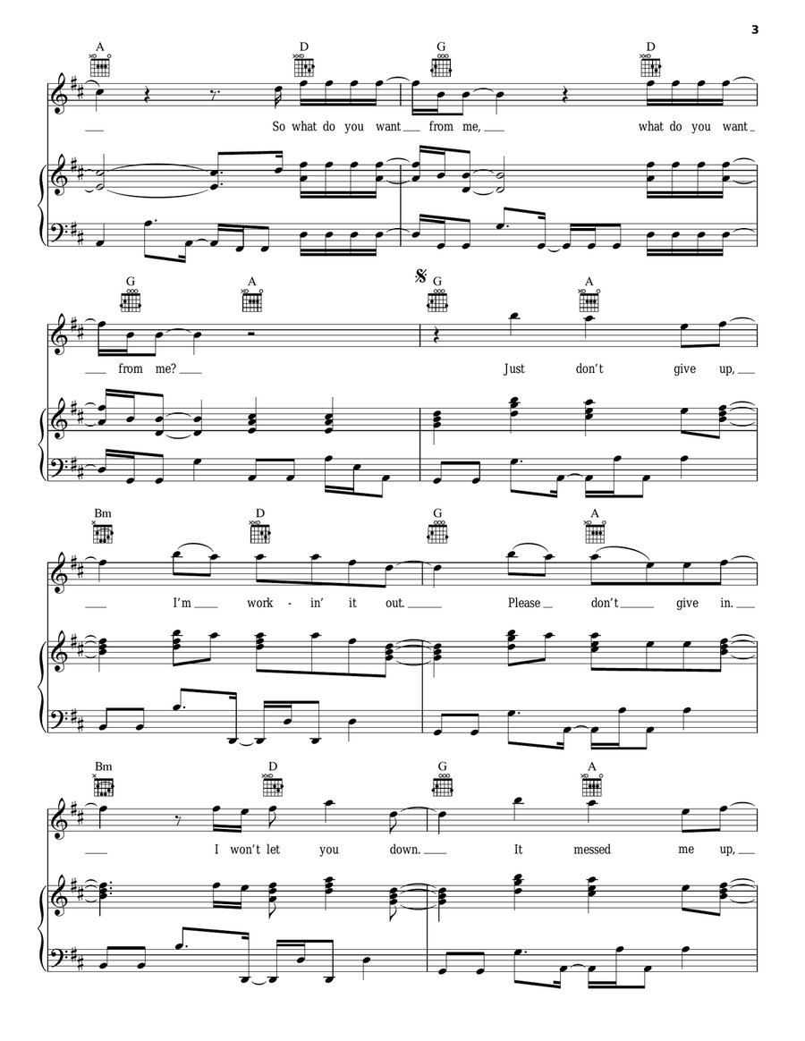 What Ya Want From Me Piano, Vocal, Guitar scores gallery preview page 3