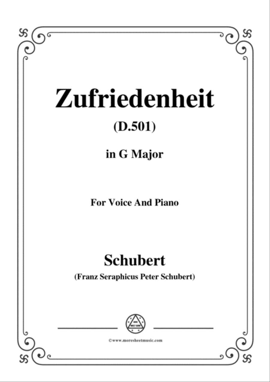 Schubert-Zufriedenheit(Contentment),D.501,in G Major,for Voice&Piano Voice scores gallery preview page 1
