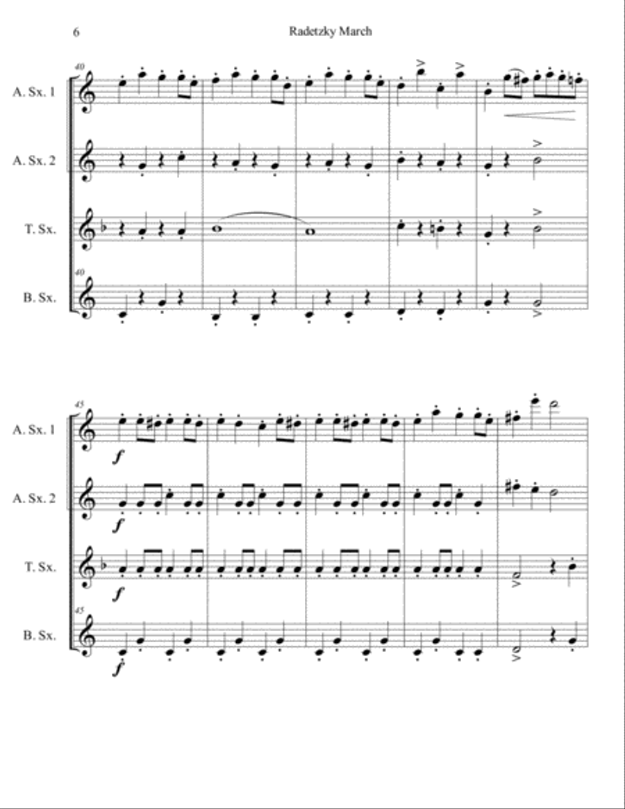 Radetzky March for Saxophone Quartet (SATB or AATB) Saxophone Quartet scores gallery preview page 6