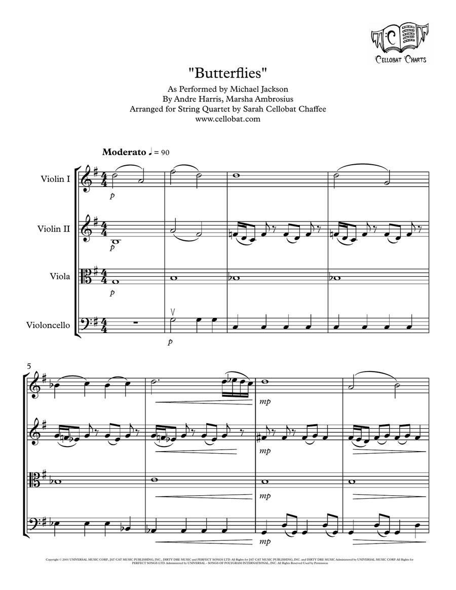 Butterflies String Quartet scores gallery preview page 1