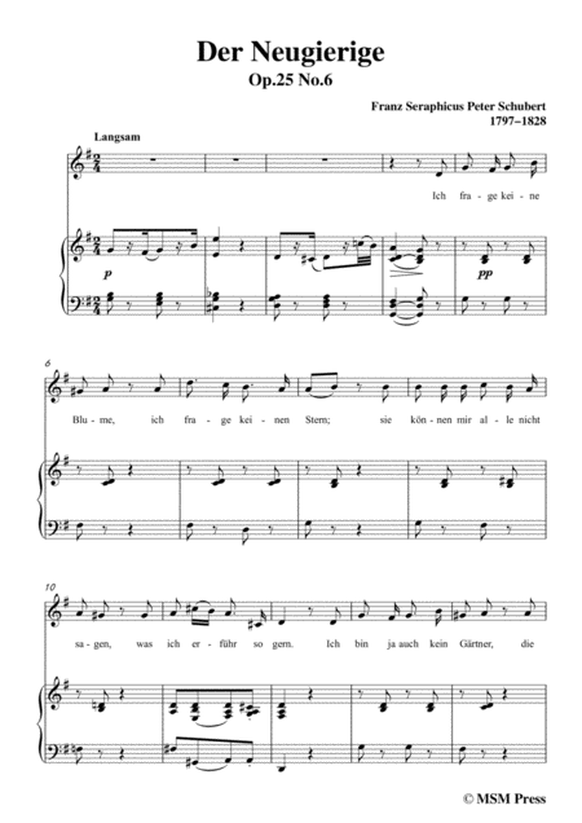 Schubert-Der Neugierige,from 'Die Schöne Müllerin',Op.25 No.6,in G Major,for Voice&Piano image number null