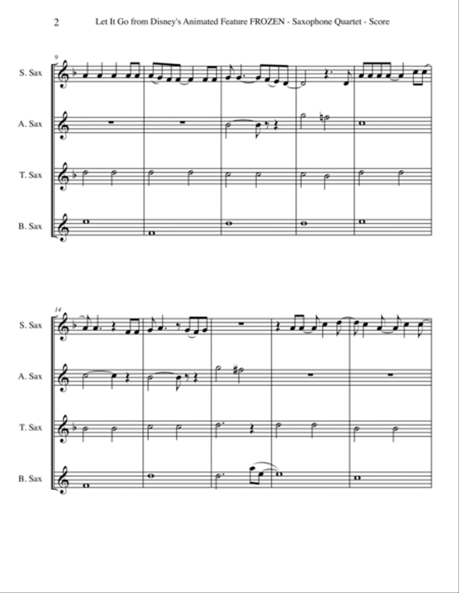 Let It Go (from Frozen) Woodwind Quartet scores gallery preview page 2