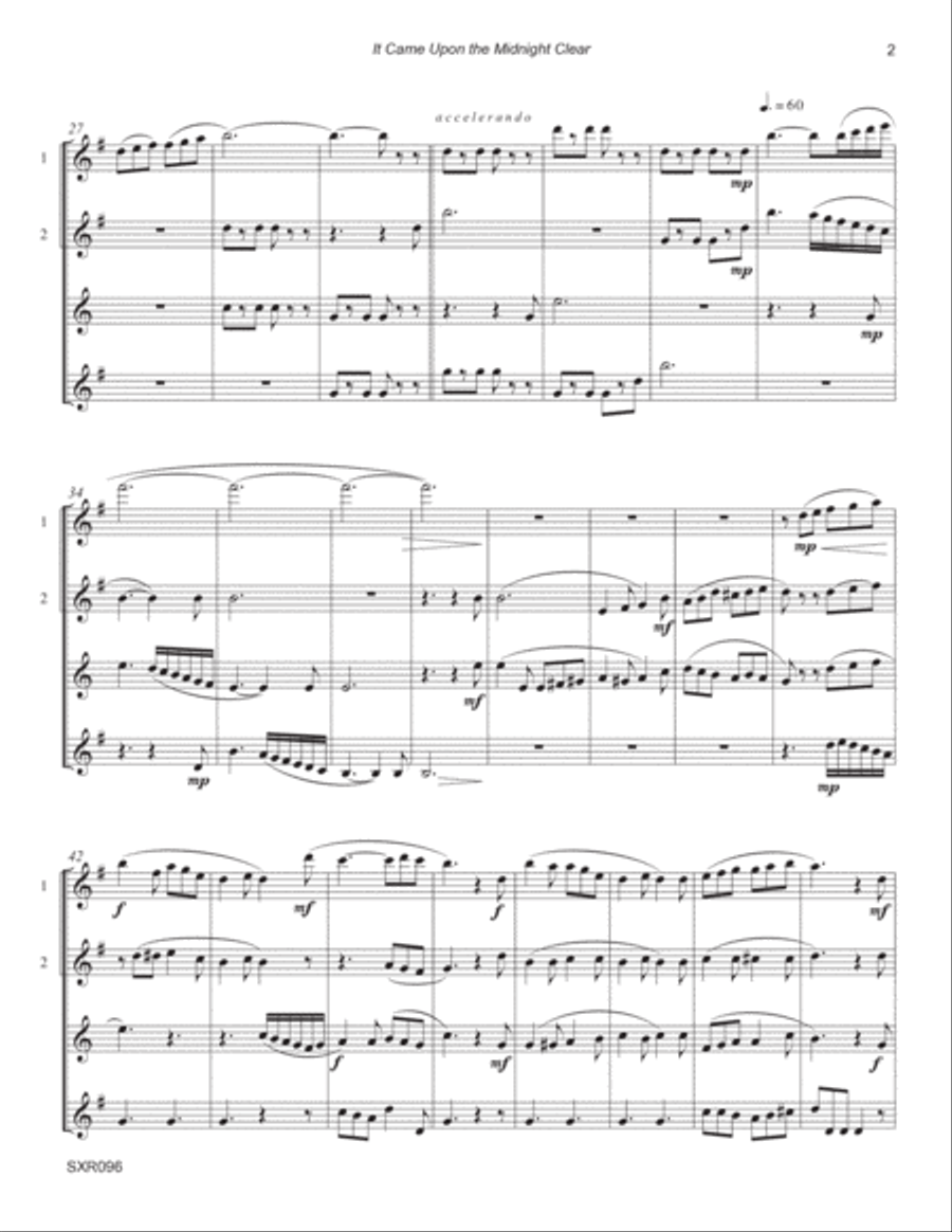IT CAME UPON THE MIDNIGHT CLEAR - Saxophone Quartet (SATB or AATB) unaccompanied. Saxophone Quartet scores gallery preview page 2