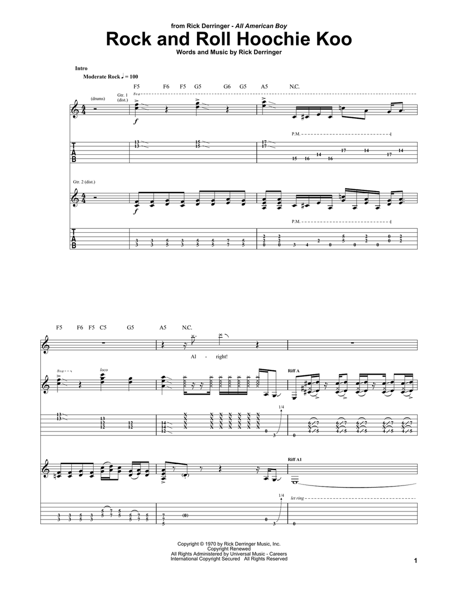 Rock And Roll Hoochie Koo Acoustic Guitar scores gallery preview page 1