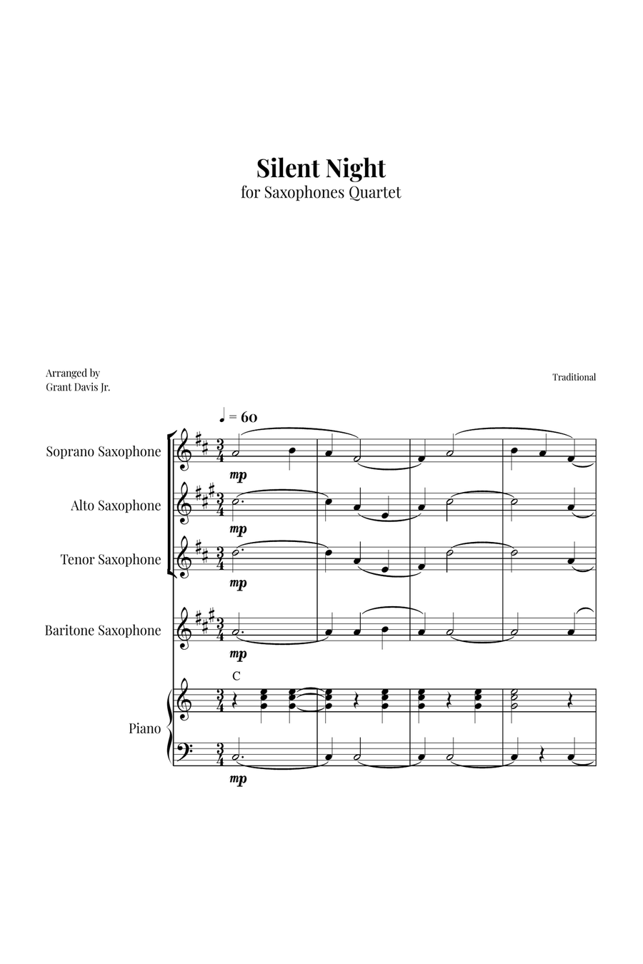 Silent Night Saxophone Quartet scores gallery preview page 1