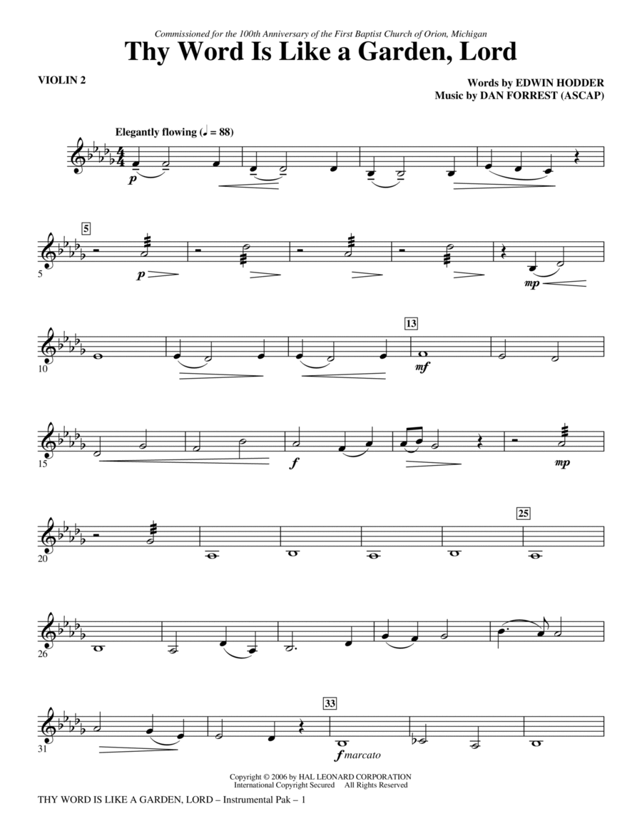 Thy Word Is Like A Garden, Lord - Violin 2 Choir scores gallery preview page 1