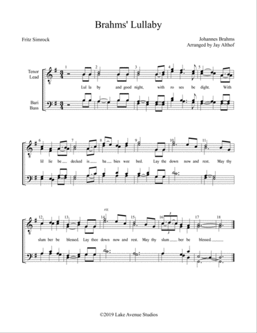 Brahm's Lullaby TTBB scores gallery preview page 1