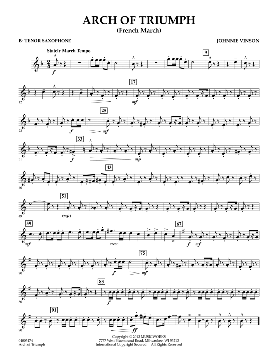 Arch of Triumph (French March) - Bb Tenor Saxophone Concert Band scores gallery preview page 1
