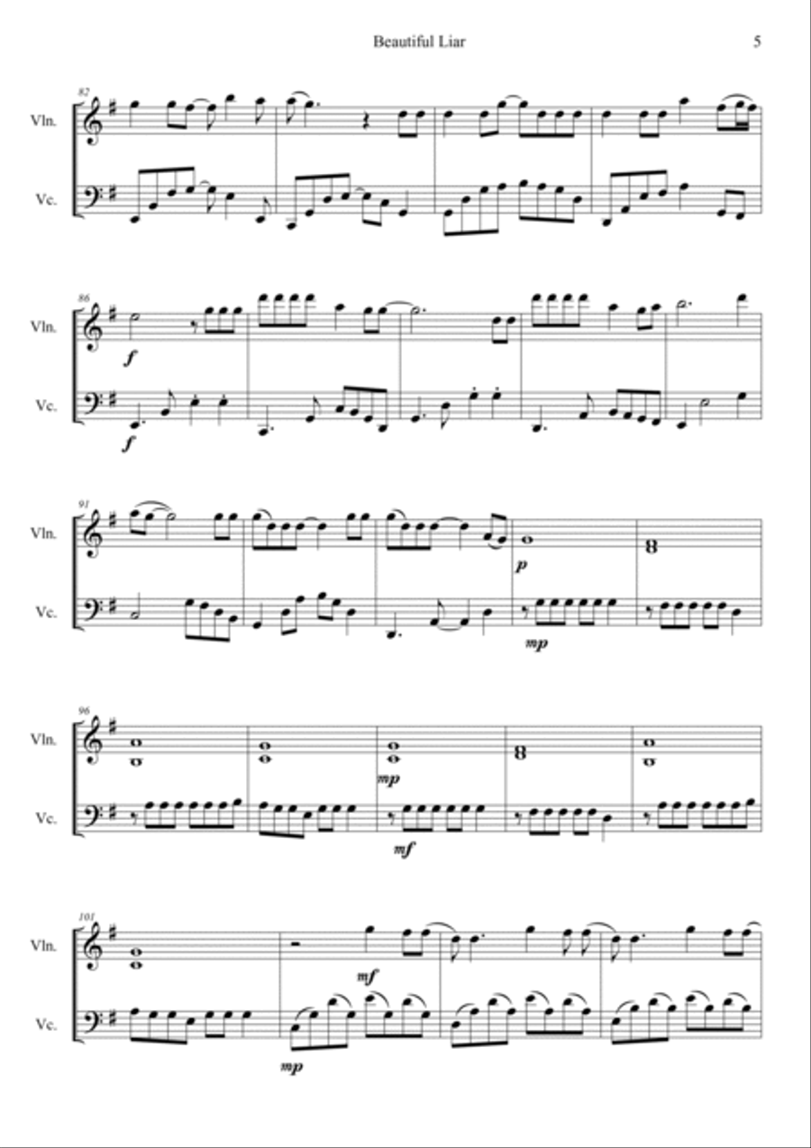 Beautiful Liar String Duet scores gallery preview page 5