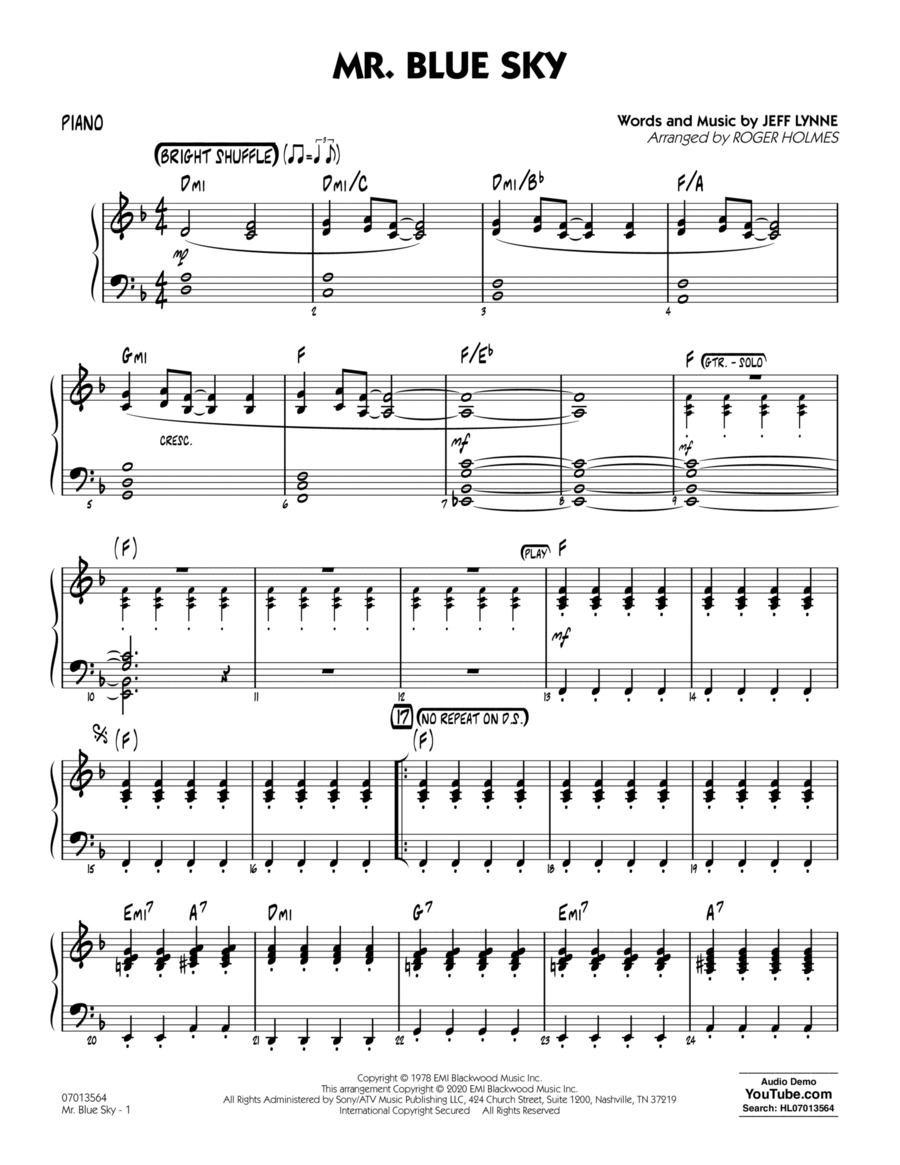 Mr. Blue Sky (arr. Roger Holmes) - Piano Jazz Ensemble scores gallery preview page 1