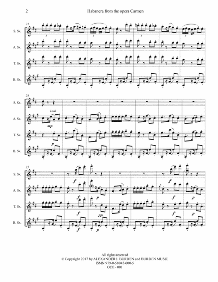 Habanera from the opera Carmen - Saxophone Quartet (SATB) image number null