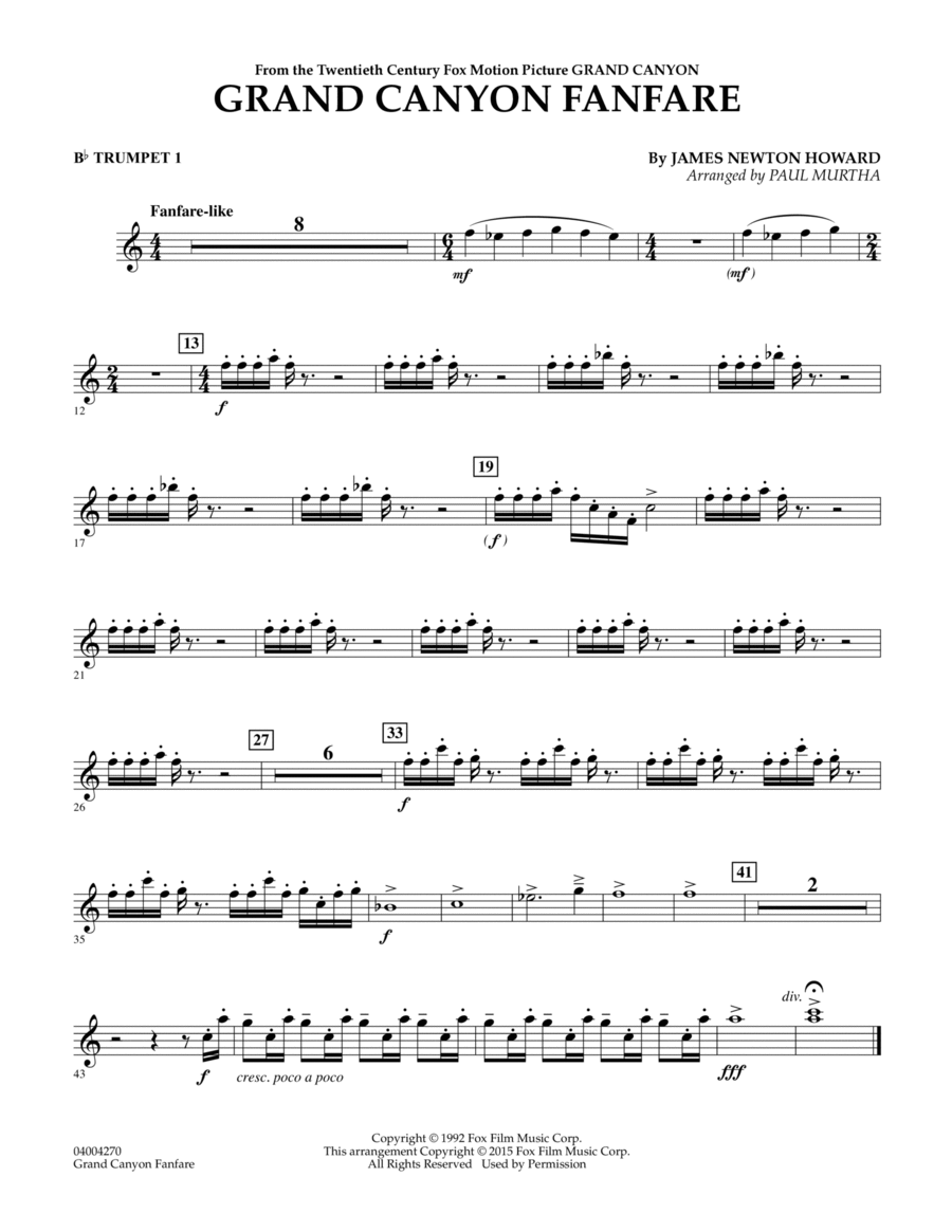 Grand Canyon Fanfare - Bb Trumpet 1 B-Flat Trumpet scores gallery preview page 1