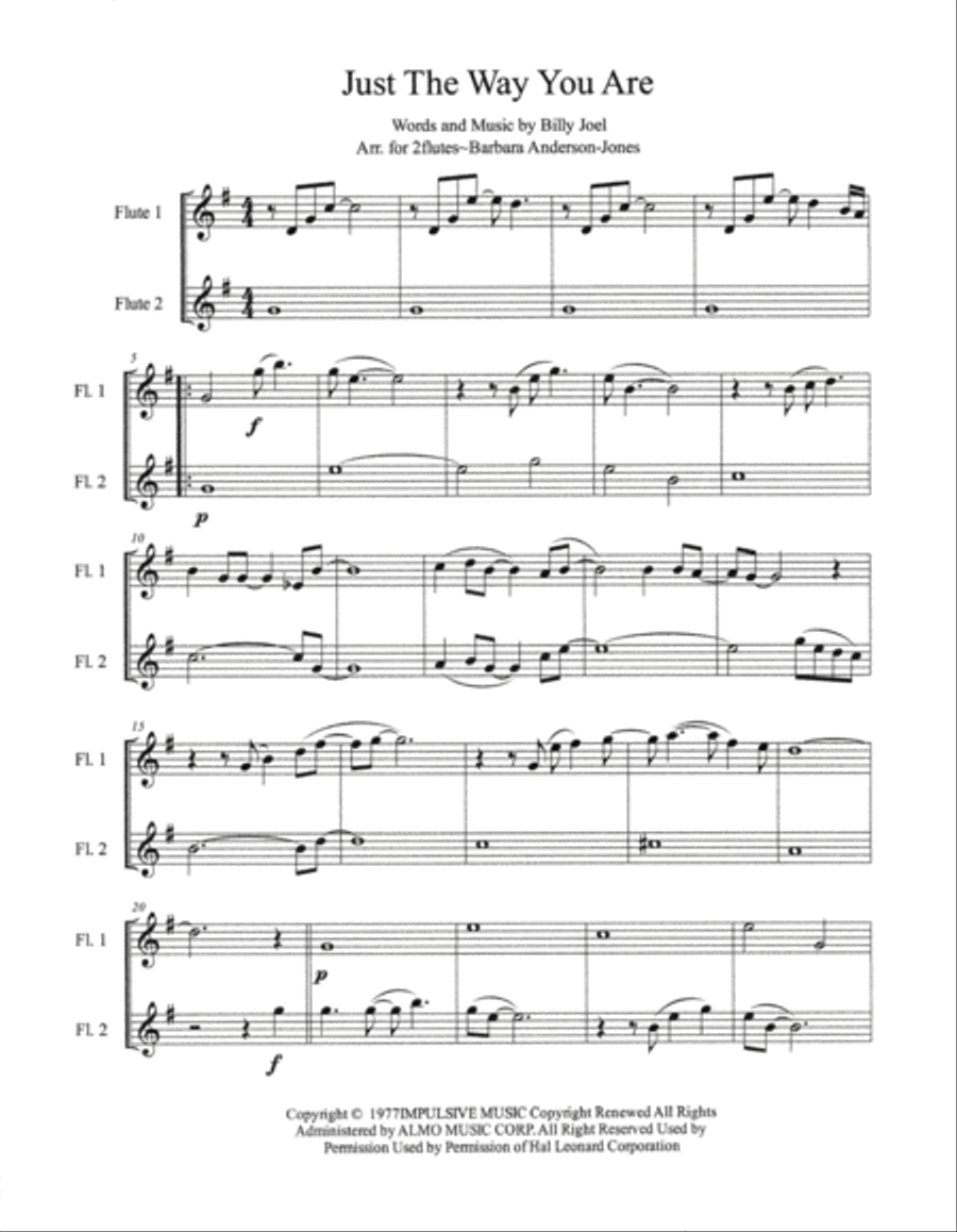 Just The Way You Are Flute Duet scores gallery preview page 2