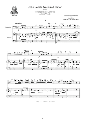 Book cover for Vivaldi - Cello Sonata No.3 in A minor Op.14 RV 43 for Cello and Cembalo (or Piano)