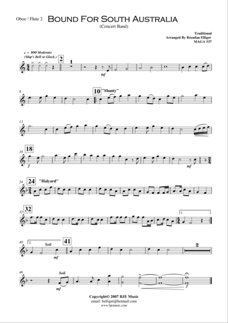 Bound For South Australia Concert Band Score and Parts PDF image number null