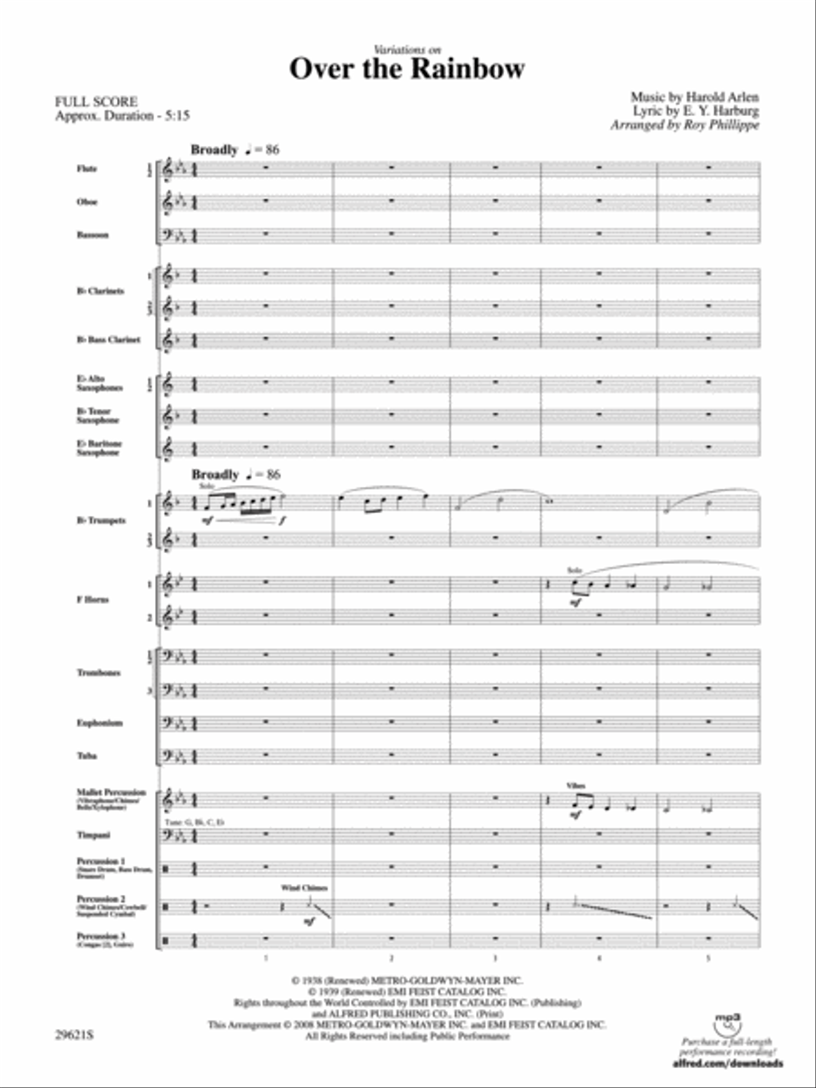 Over the Rainbow (from The Wizard of Oz), Variations on Concert Band scores gallery preview page 2