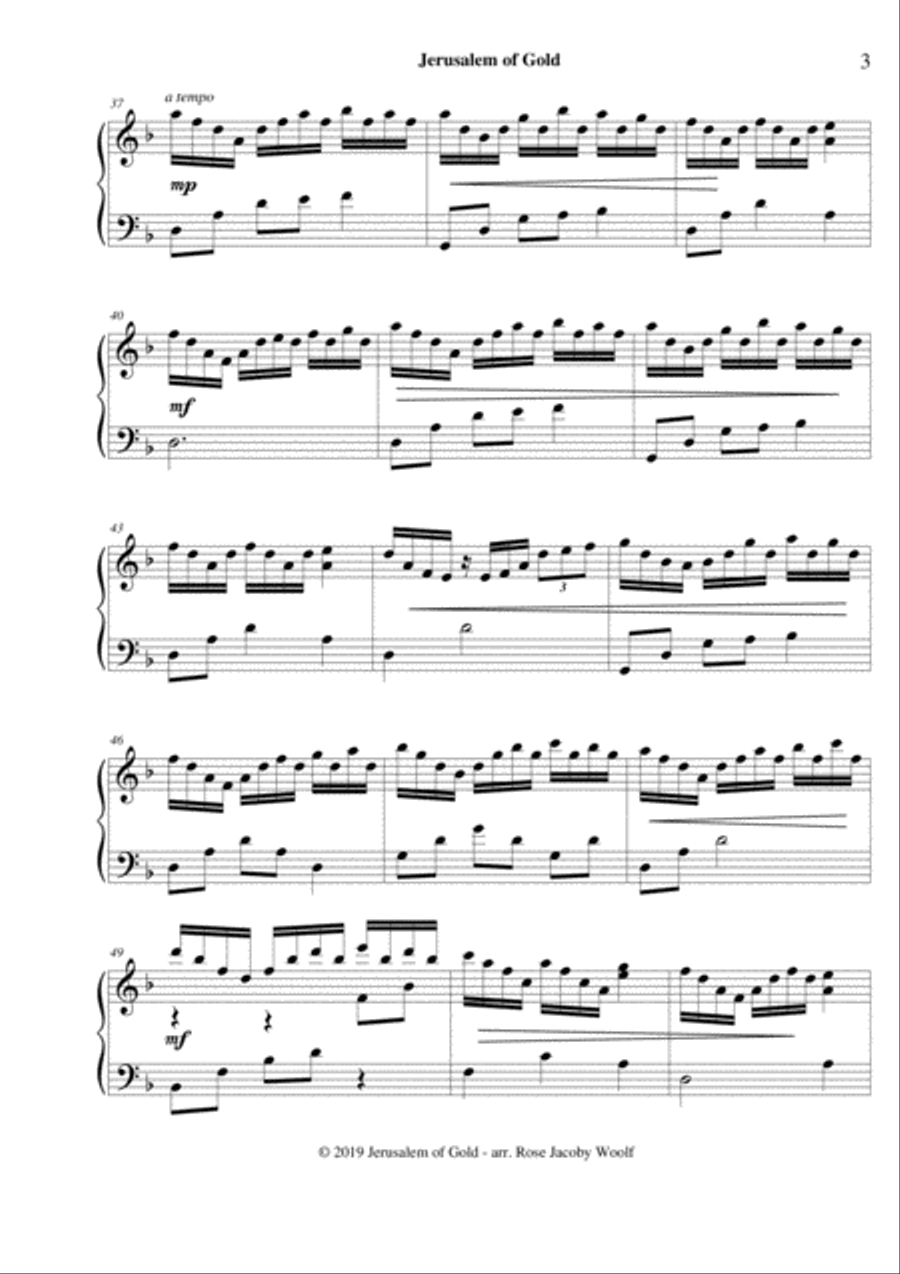 Jerusalem of Gold - piano solo Piano Solo scores gallery preview page 3